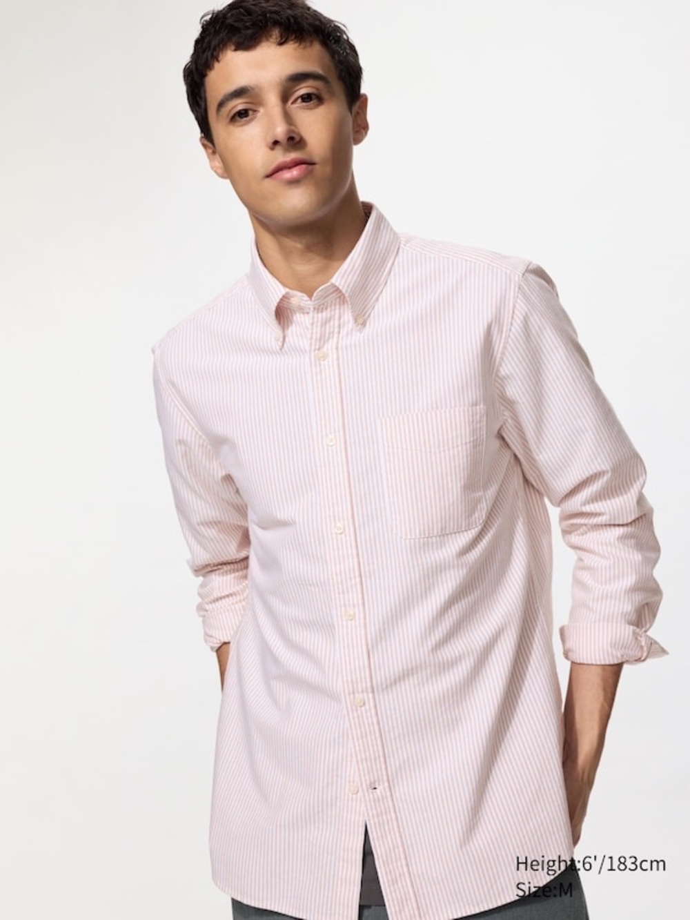 Uniqlo Men's Slim Fit Striped Button-Down Oxford Shirt – Pink/White – Size M